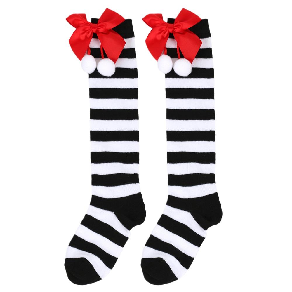 Cute Butterfly Bow Christmas Socks For Girls Long Tube Polyester Fabric