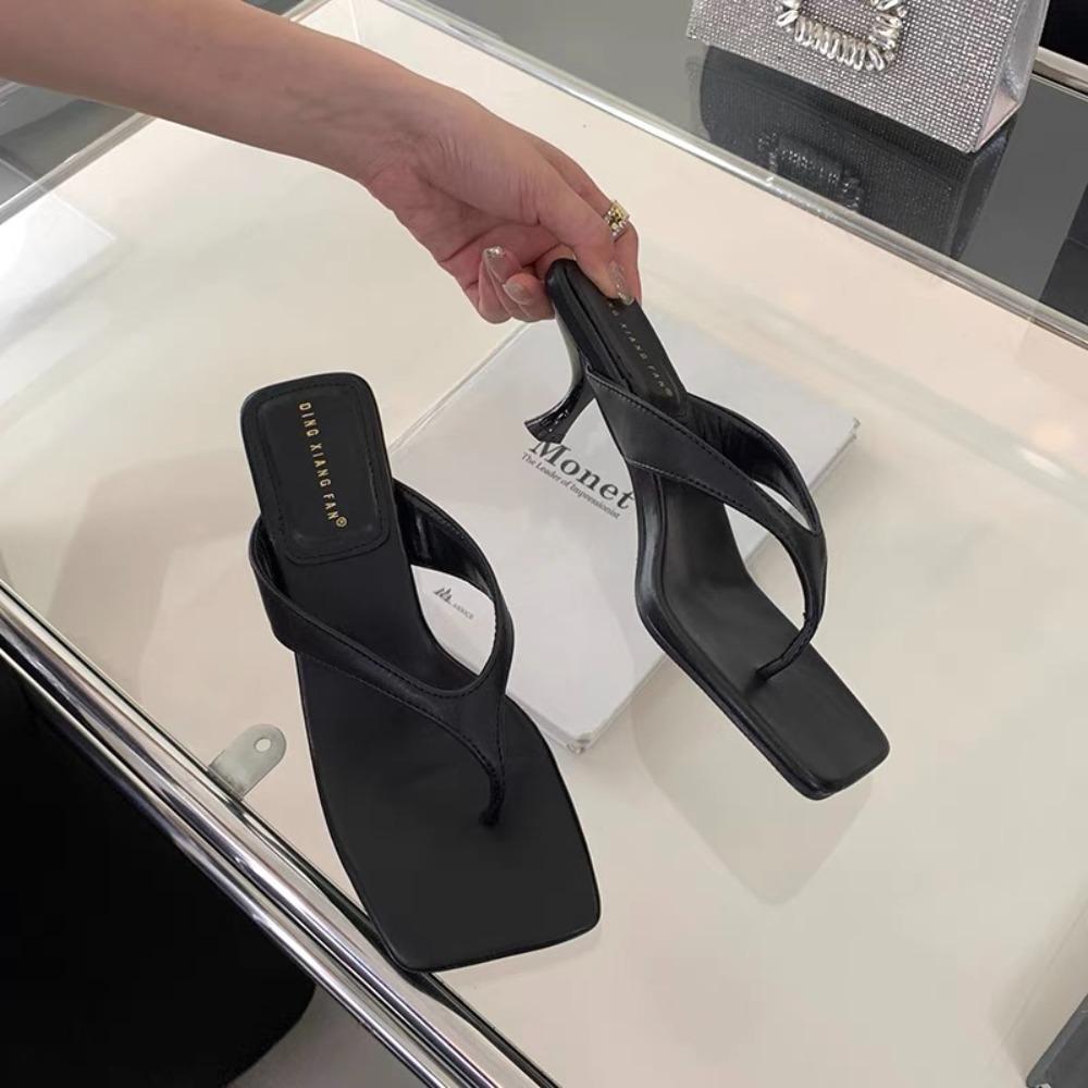 Móda Léto Nové Měkká Kůže Čtvercová Špička Kočka s Žabkami Dámská Móda Tenký Pásek Tenký Podpatek Měkká Podrážka Žabky