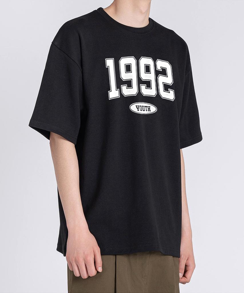 UNDEROFF [Set] Oversized Crew Neck University+1992 Short Sleeve T-Shirt White/Red (C Type)