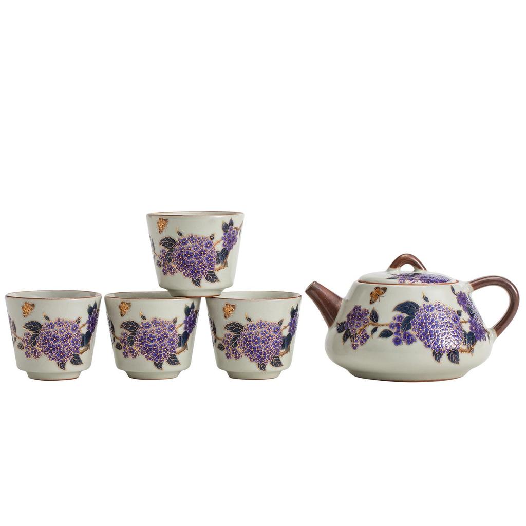 Hydrangea Blossom Shi Piao Ceramic Tea Set: Color-Changing Teapot & Teacups