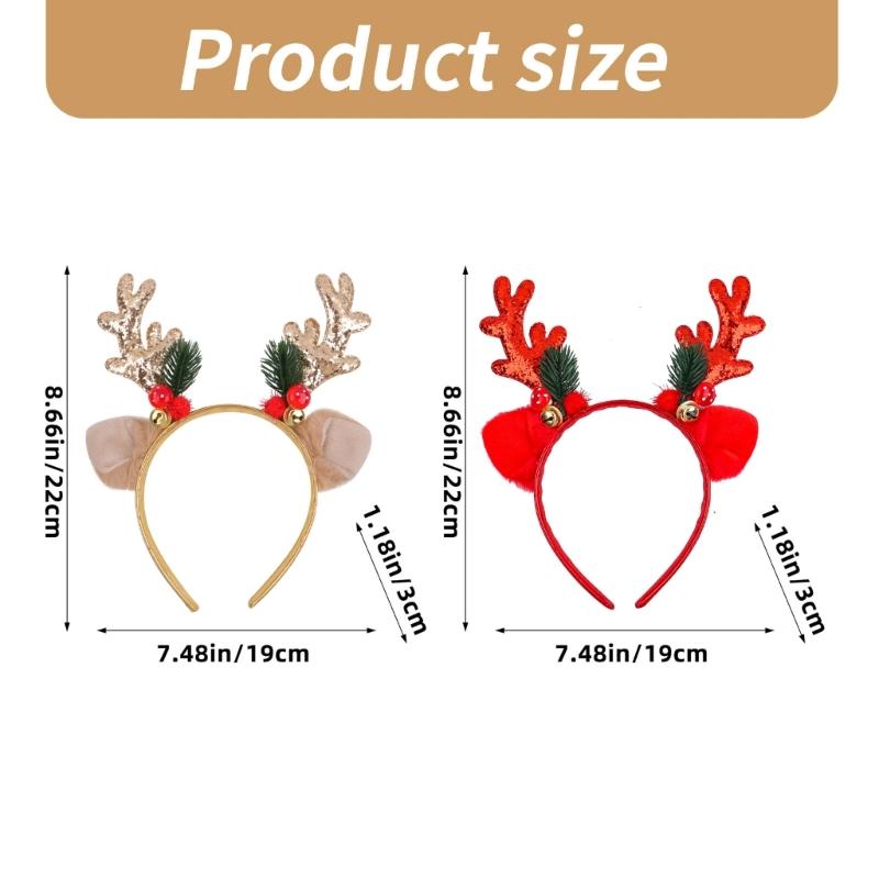 Portable Headgears Ornament Festival Sequined Reindeer Antlers Hair Hoop with Bells for Holiday Parties and Celebration