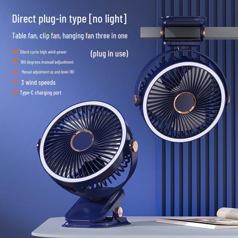 Rechargeable USB Clip Fan with Desk Lamp - Large Battery, Portable for Student Dormitories