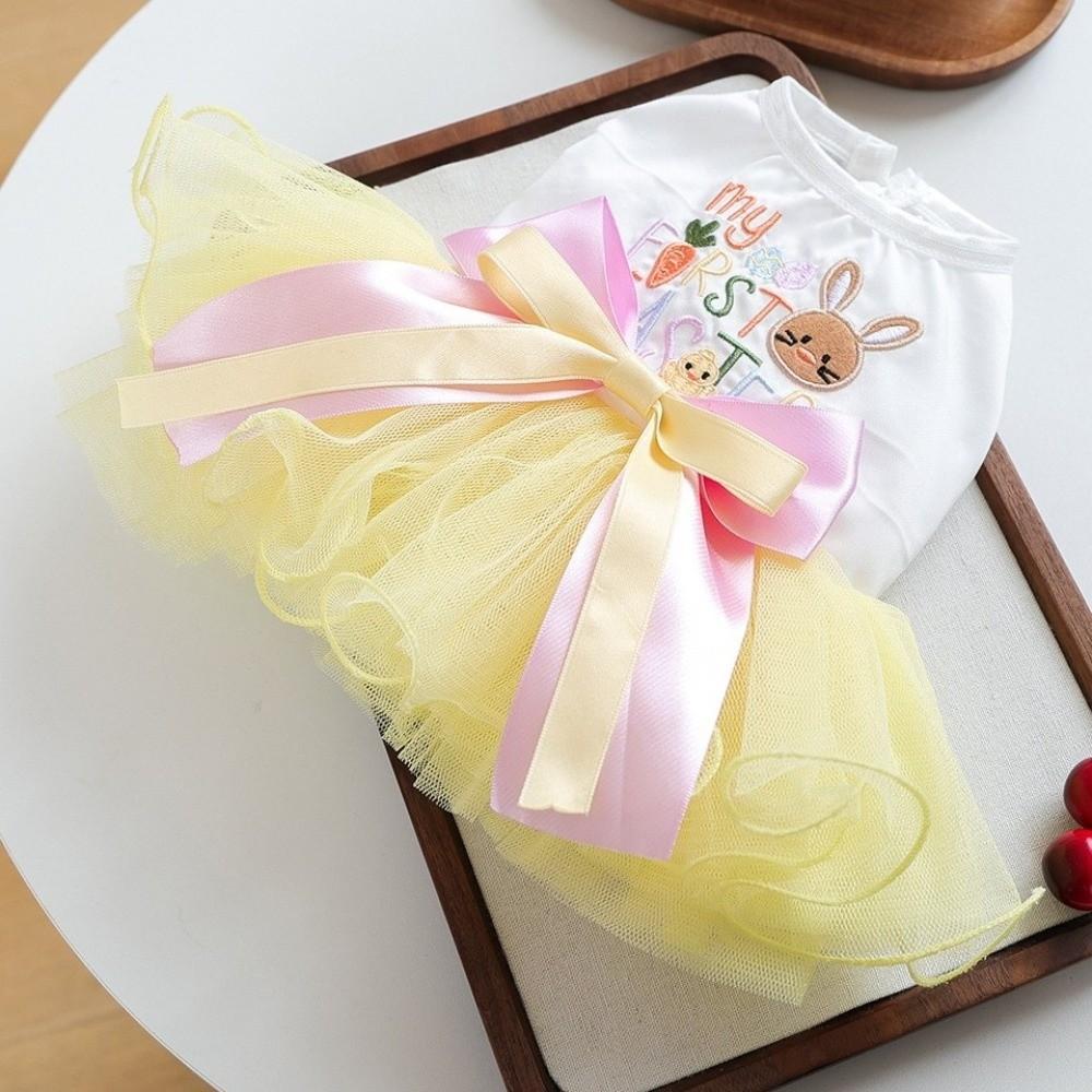 Bowknot Easter Dog Puffy Skirt Rabbit Pattern Dogs Mesh Fluffy Skirt  Easter Sunday