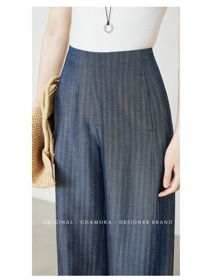 Women's Anti-Wrinkle Tencel Linen Pants, Spring/Summer, Loose Herringbone, Wide-Leg Design, Original Linen Color, Style 7896.
