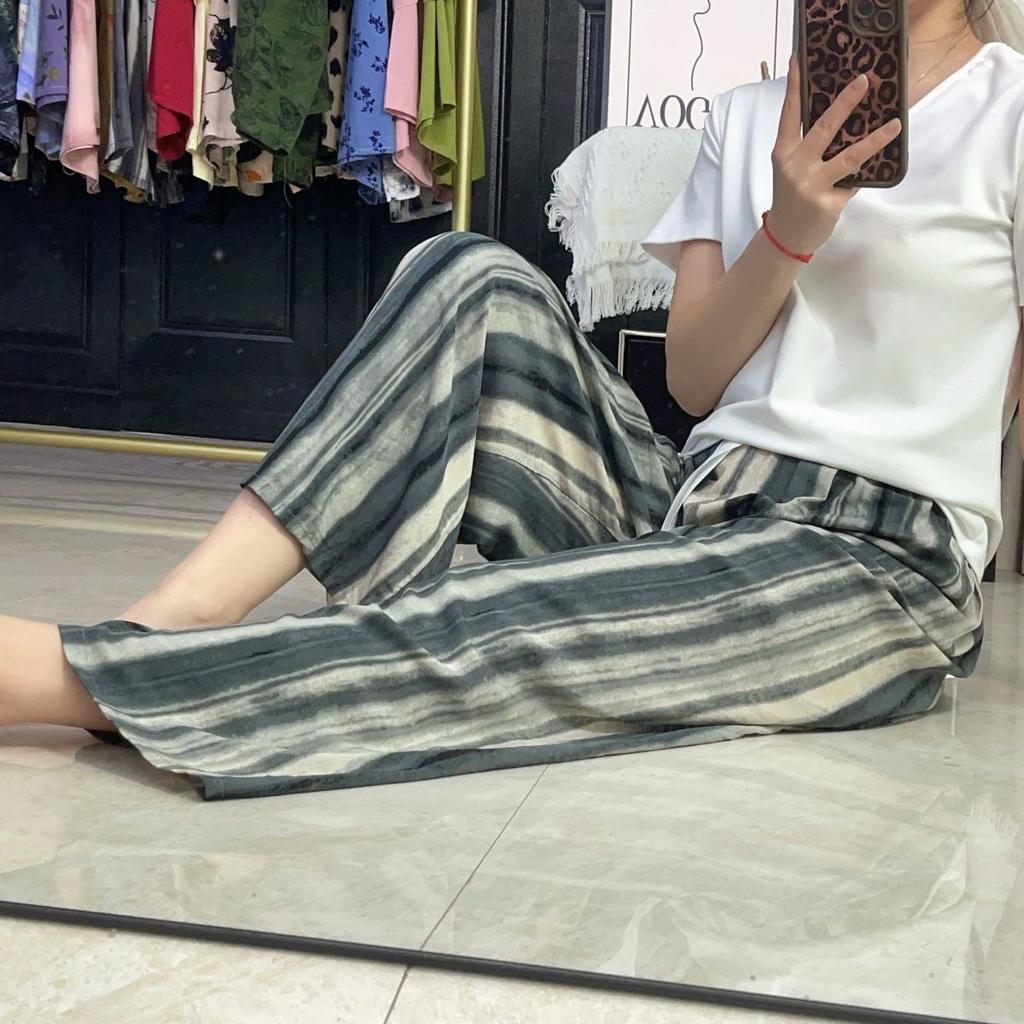 Summer Thin Cotton Rayon Ultra-Light Puff Wide Leg Ankle Pants for Women  Home Pants Plus Size Artificial Cotton Pants