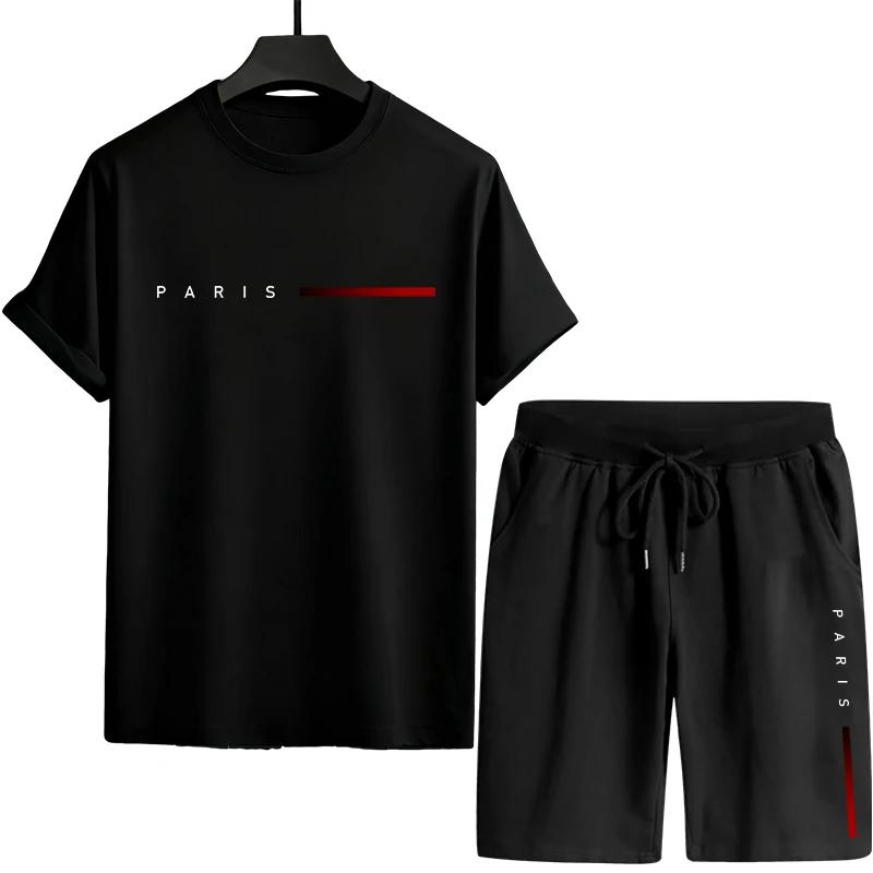 

Summer Men s Tracksuit Crew Neck Tshirt and Sports Shorts Male Home Outdoor Comfort Casual Outfit Paris Print T-Shirts Co-ords S