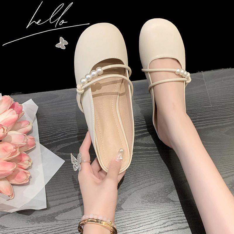 Baotou half slippers spring and summer outer wear year pearl bow soft bottom fairy wind sandals