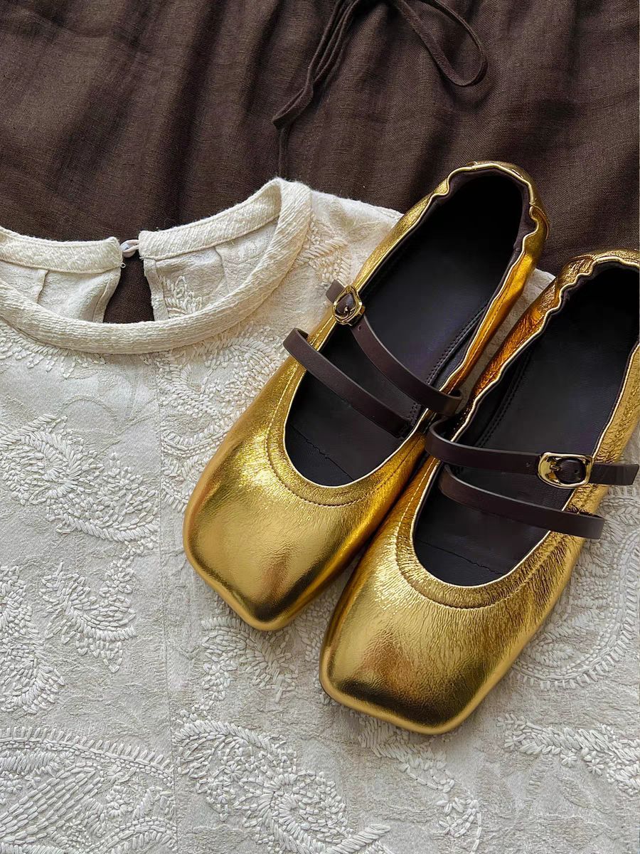 

Ретро балетки из овчины с косым носком, женские, с ремешком на пряжке в один ремешок, темпераментные, на плоской подошве, Мэри Джейн, одинарные туфли, туфли бабушки, женские 40 золотой