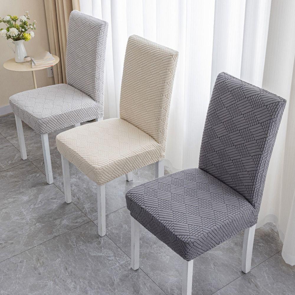 Long Checkered Dining Chair Cover Elastic Stretch Waterproof Seat Covers Solid Color Polar Fleece Jacquard Chair Cushion Cover