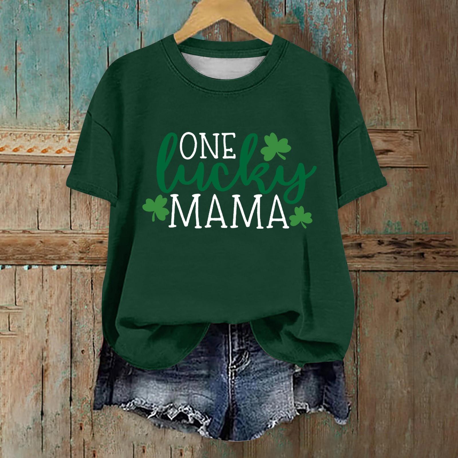 

Женская мода повседневная с заниженной линией плеча короткая St. Футболка с круглым вырезом и принтом ко Дню Святого Патрика M зелёный