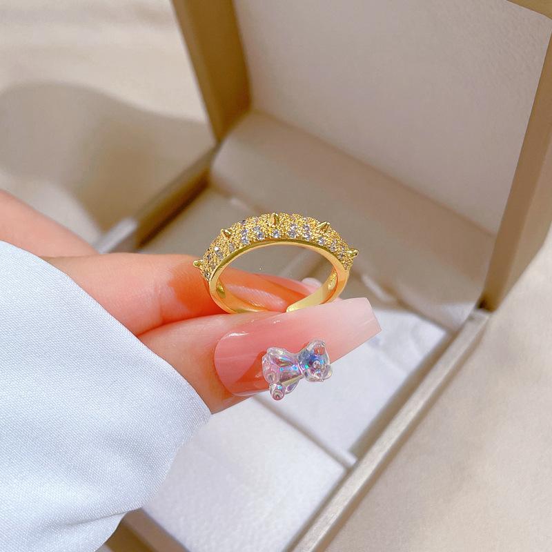 Real Gold Electroplated Opening With Thorns, Women'S Fashion Slightly Inlaid Light Luxury Ring, Index Finger Ring, The Same Cold Wind