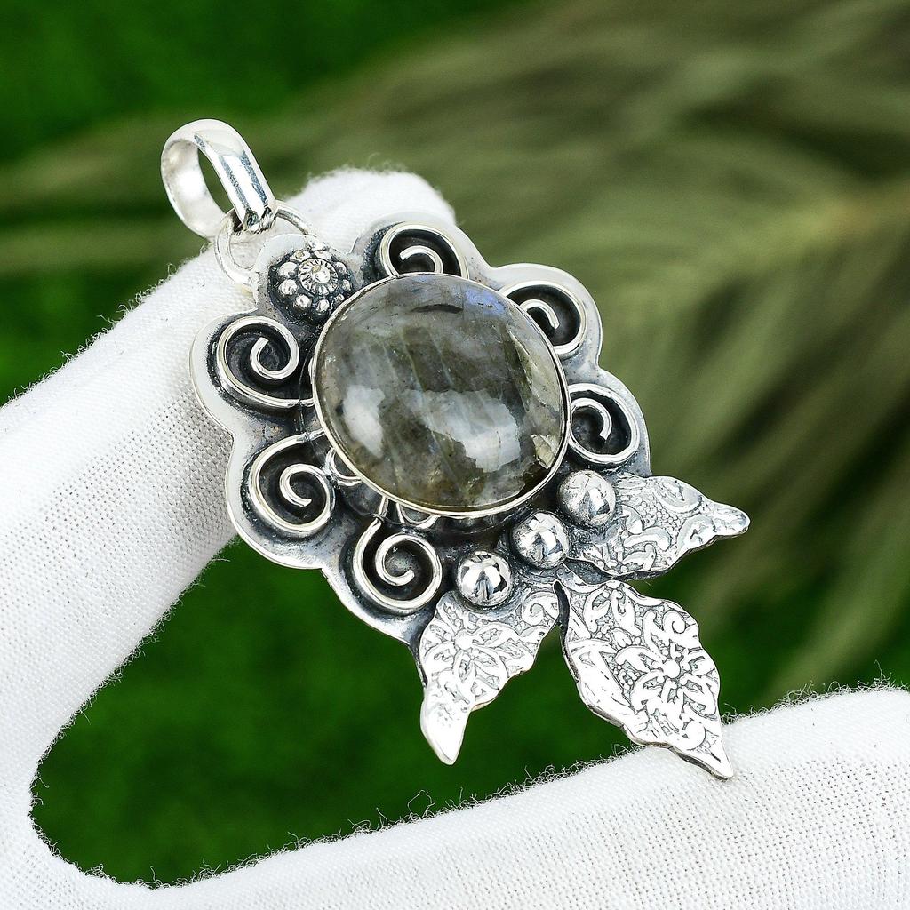 Sisters Day Sale Labradorite Stone 925 Sterling Silver Boho Engagement Pendant