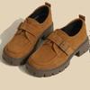 Fashion Women's Height-Increasing Thick-Heeled Shoes British Retro Loafers Commuter Flat Shoes round Toe Spring Autumn Velvet Cloth Lini