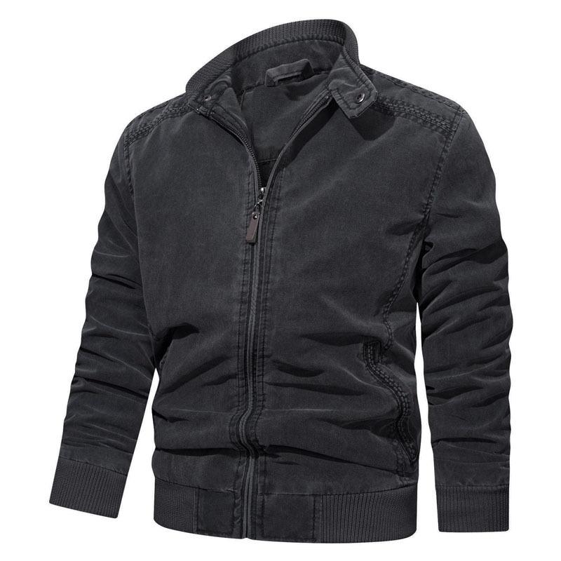 Jacket Men's Spring and Autumn Pure Color Washed Cotton Retro Loose Plus Size Casual Jacket