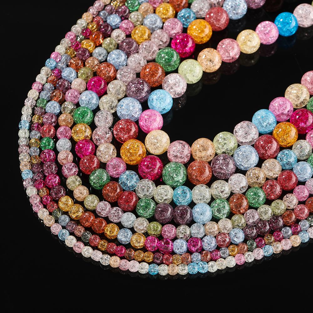 1String 4-10mm Mixed Color Glass Beads Round Crackle Spacer Beads DIY Bracelet Necklace for Jewelry Making Supplies Accessories