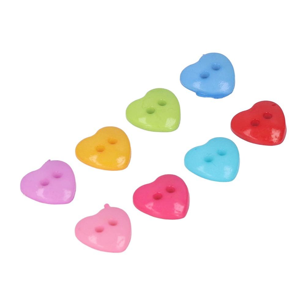 200pcs Multicolor Heart Shaped Buttons 2 Holes Resin Heart Buttons Decorative Buttons  For Sewing