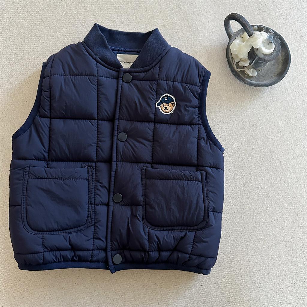 Boys Thick Padded Vest with Bear Print Warm Sleeveless Jacket for Toddlers