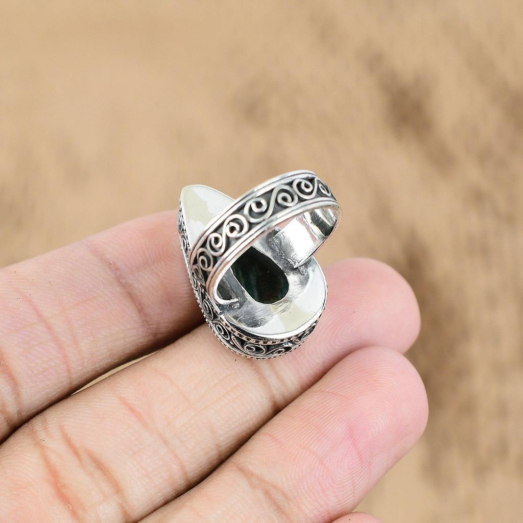 Natural Amazonite Gemstone Multi Stone Ring Size 8.25 925 Silver For Girls