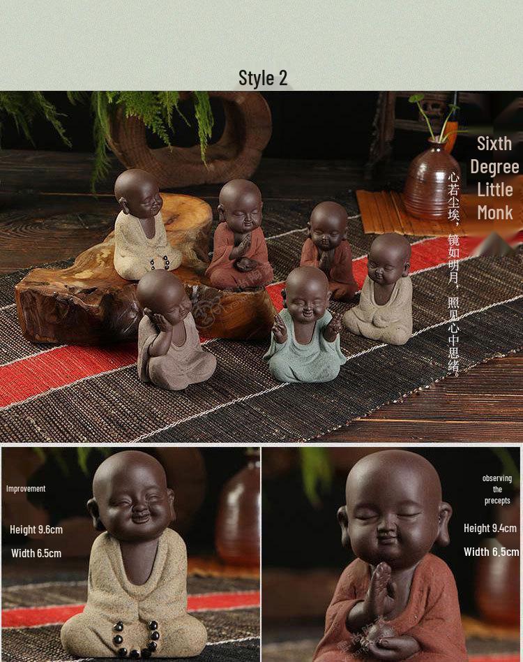 Colorful Zisha Little Monk Buddha Tea Pet - Handmade Decorative Tea Set Accessory