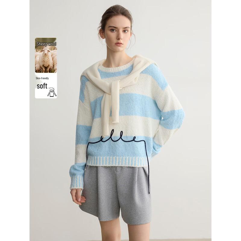 ELLE Women s Striped Casual Knit Pullover L