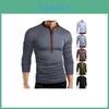 Premium Quality T-shirt Men Fashion Button Front Long Sleeve V-neck Solid Casual Slim Fit