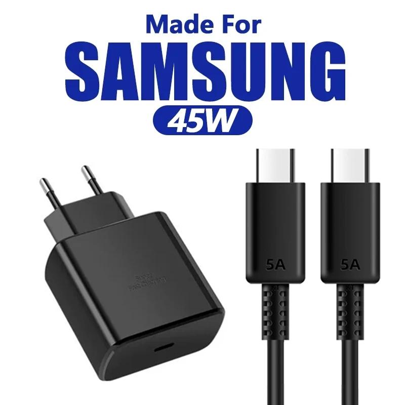 

45W PD USB-C Fast Charger for Samsung S22 S23 S24 Note 20 A52 A53 A54 Z Flip 3 4 5 5A Type C Super Quick Charge Cable 1m 1.5m 2m EU Plug - 45W Cable