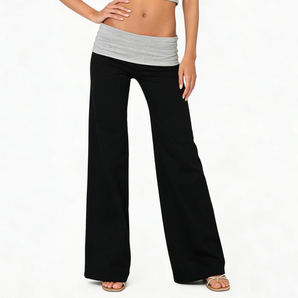 Pantaloni da donna a vita alta con risvolto stile yoga per donna, comodi pantaloni larghi da lounge per abbigliamento casual e sportivo