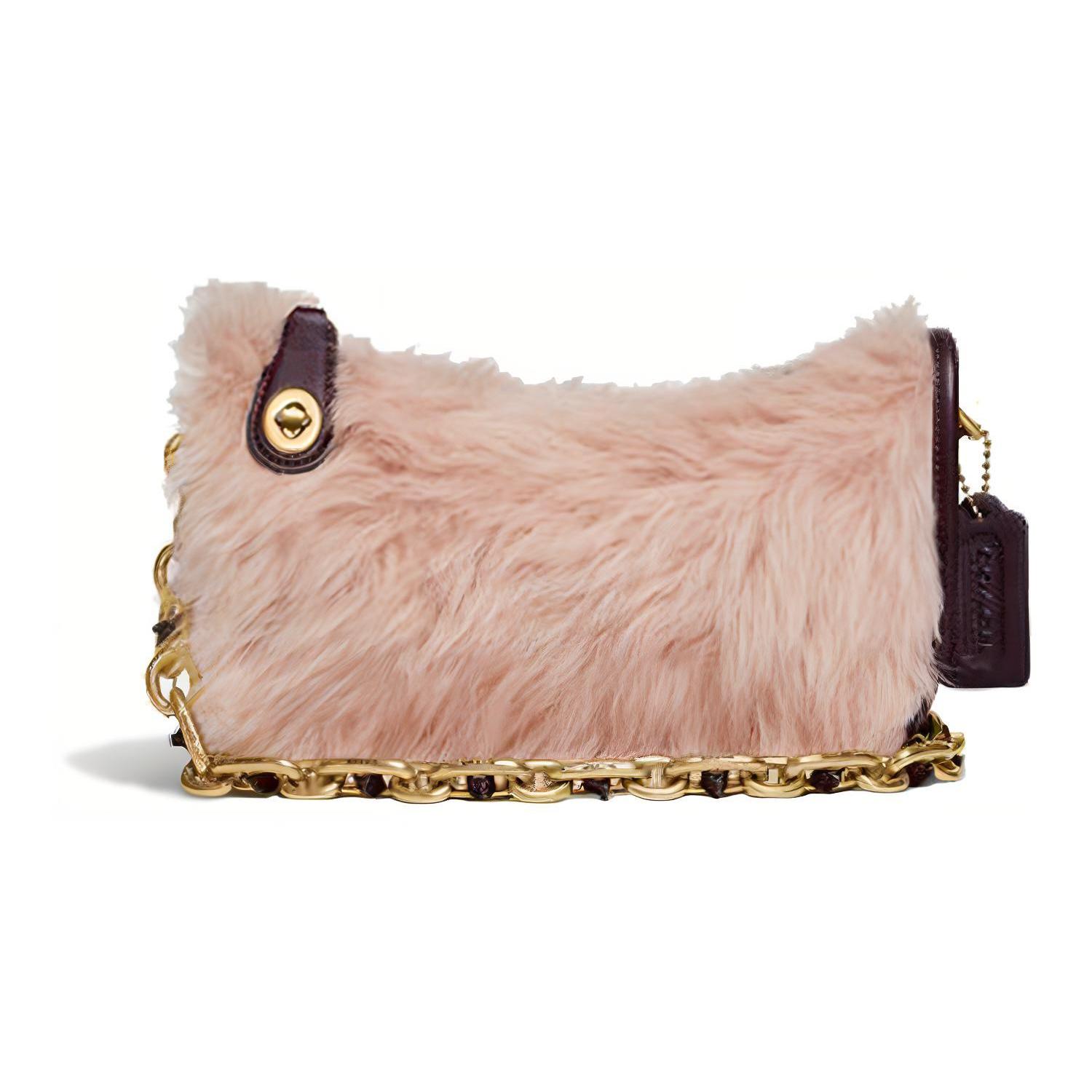 

New COACH Swinger Wool With Tanned Leather Pochette, Shoulder Bag Women s Pink C5431-B4OXB 23.6*7.1*14.0CM