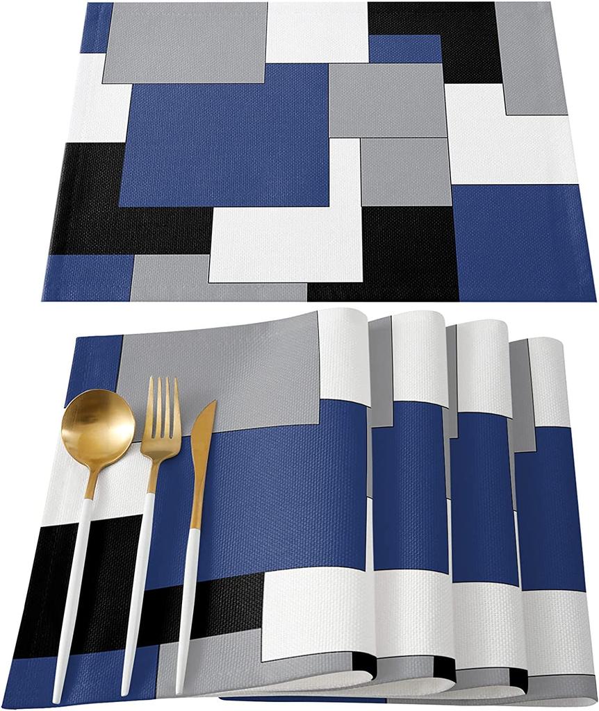 Room Decor  Dining Table Decor  Abstract Art Patchwork Purple Black Grey Kitchen Table Pad  Dining Table Mat Set 4pcs Placemats