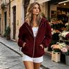 Long Sleeve Casual Coat Zip-Up Hoodies for Women, Loose Fit Drawstring Hooded Jacket with Women Full Zip Pocket, Fall Winter Sweatshirt