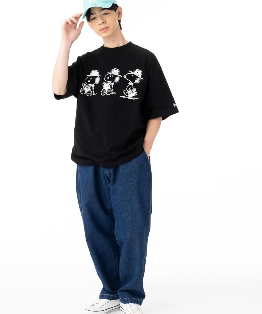 New Era Peanuts Snoopy Collaboration Short Sleeve Cotton T Shirt Black 14682927 NER36A8355