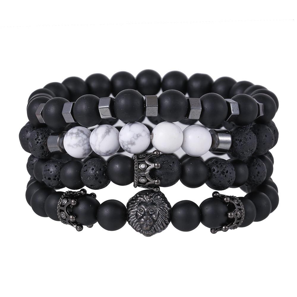 Black Matte Copper Inlaid Zirconium Diamond Ball Flying Saucer Long Bracelet Bracelet Set Wholesale Men's Woven Bracelet