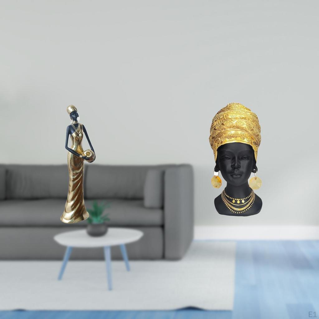African Tribal Lady Figurine Sculpture Resin Centerpiece Lightweight Tabletop Ornament Creative
