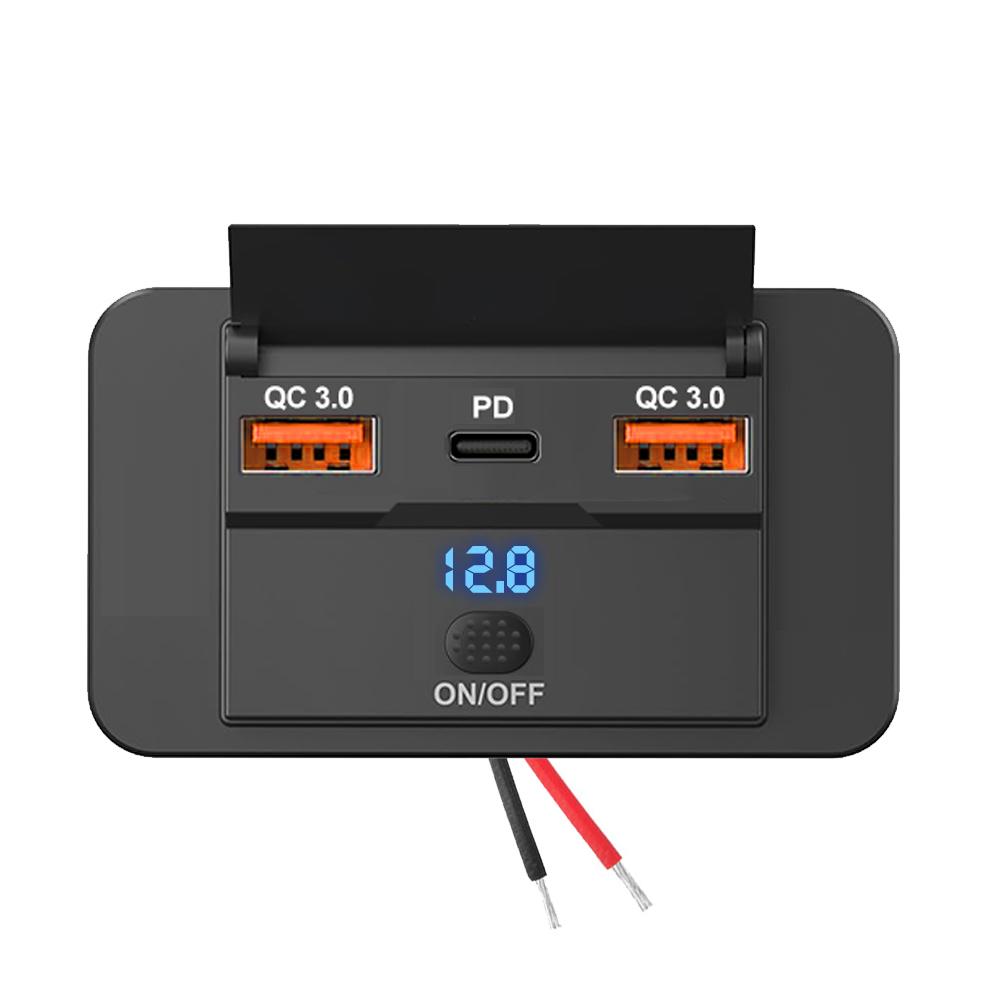 108W 4 Ports 12V RV USB Outlet 90W PD and QC 3.0 18W Port Car Charger Socket Accessories with Switch voltage for Car Bus RV