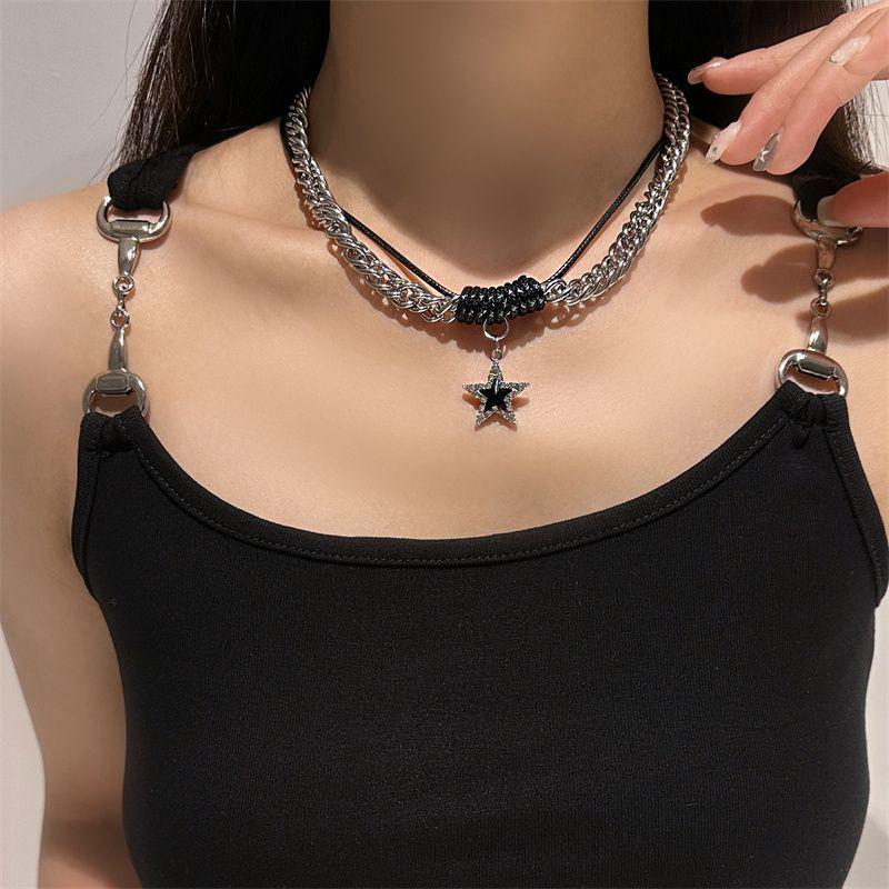 Trending Women's Leather Choker Necklace with Letter Stitching - Light Luxury & Cool Style Clavicle Chain Hot Girl Accessory.