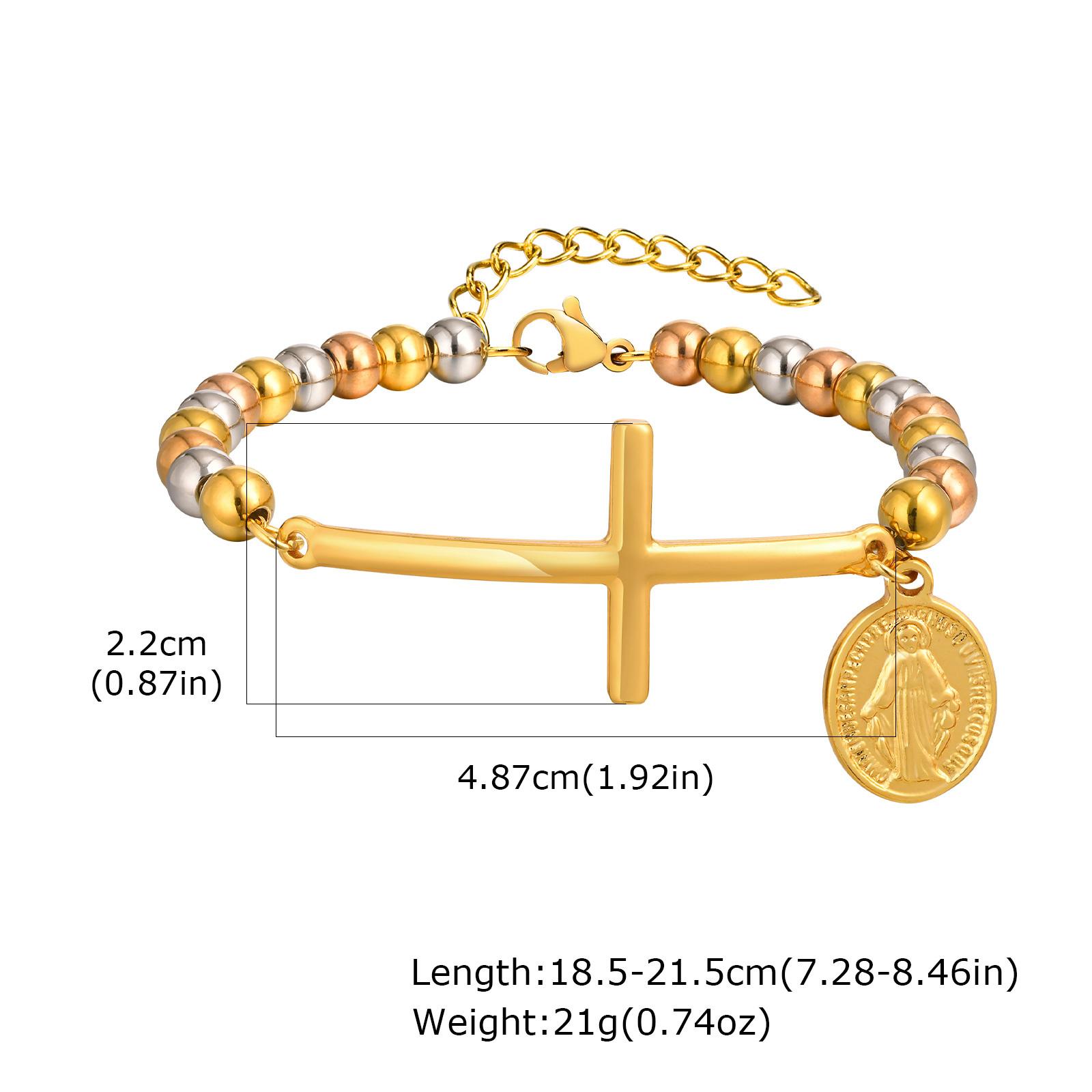 

Stainless Steel Jewelry Bracelets For Women Men Religion Virgin Mary Cross Stretch Strand Bracelets Couple Jewelry Gift