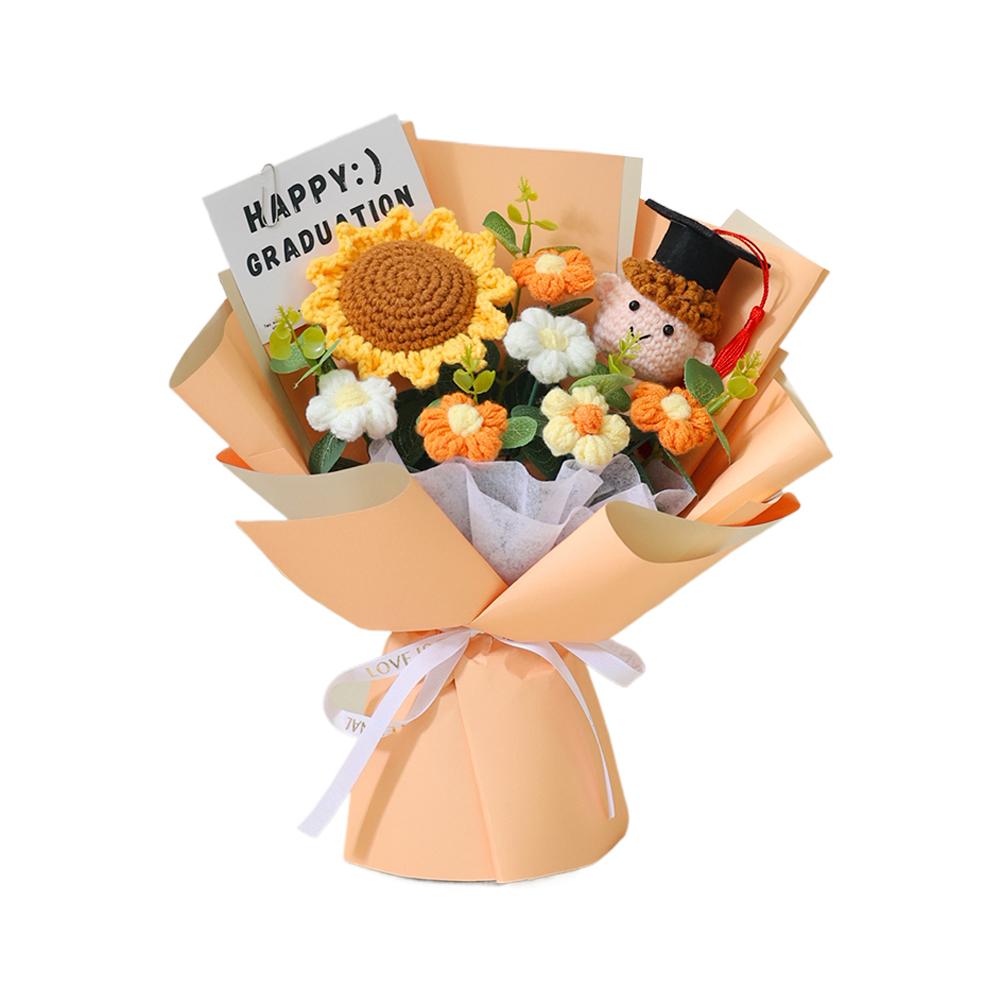 2026 Graduation Crochet Flower Bouquet Knitted Grad Doll Artificial Preserved Flowers Gift For Teacher's Day Home Decor Gift