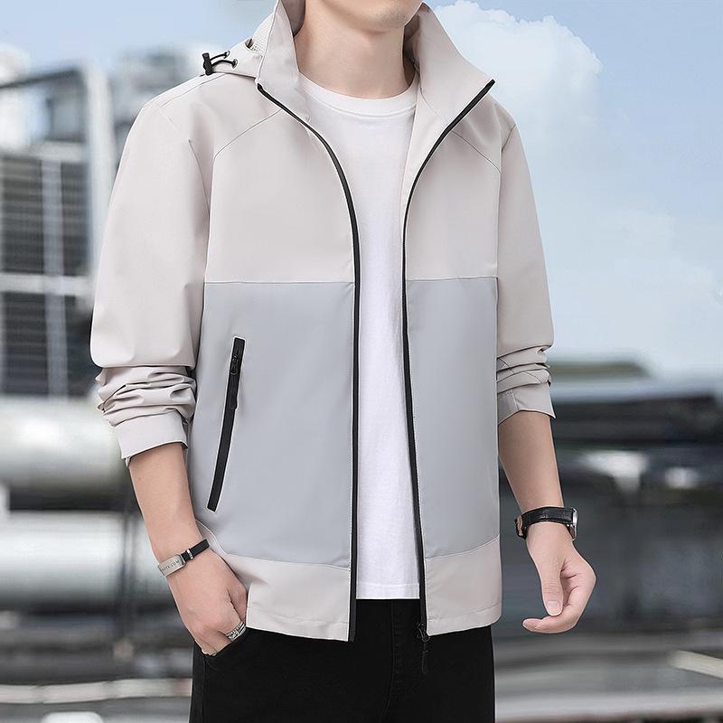 

Мужская весна и осень, новая высококачественная куртка, модная куртка со съемной шапкой, молодежная повседневная куртка для мужчин 5XL бежевый