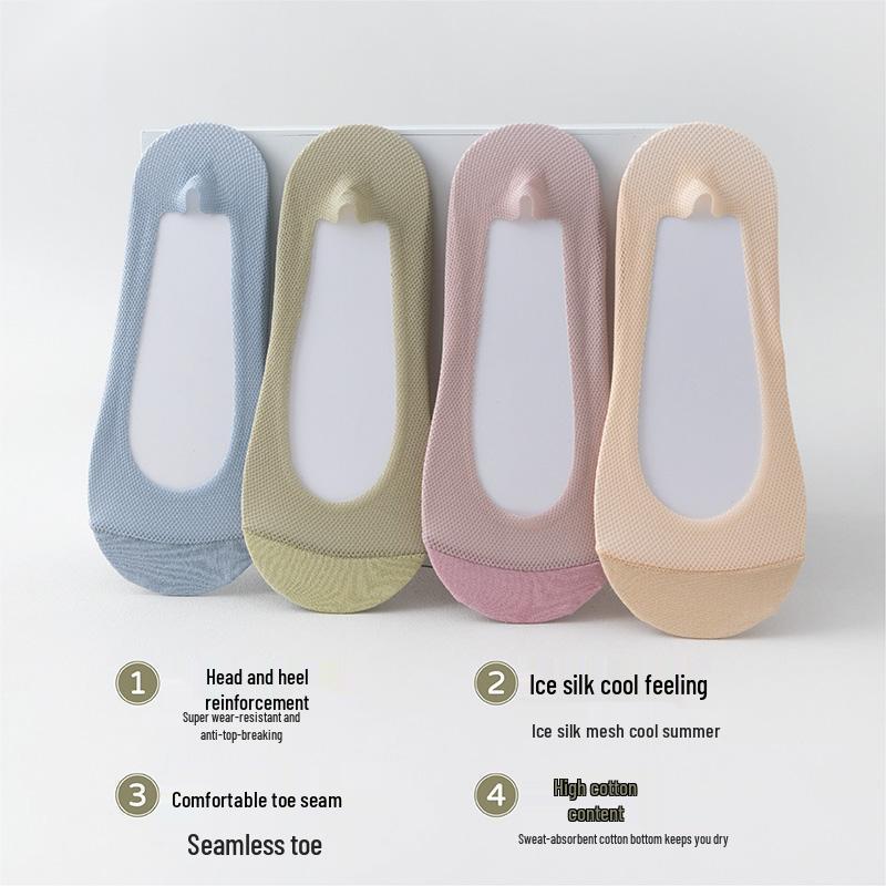 Women's Non-Slip Low-Cut Mesh Socks - Summer Thin, Anti-Slip, Shallow Mouth Design