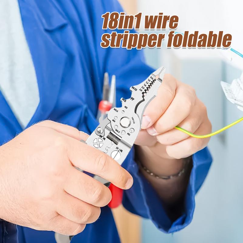 Foldable Crimper And Stripper 18-in-1 Multifunctional Wire Crimping Tool Automatic Electrical Cable Strippers With Non-slip