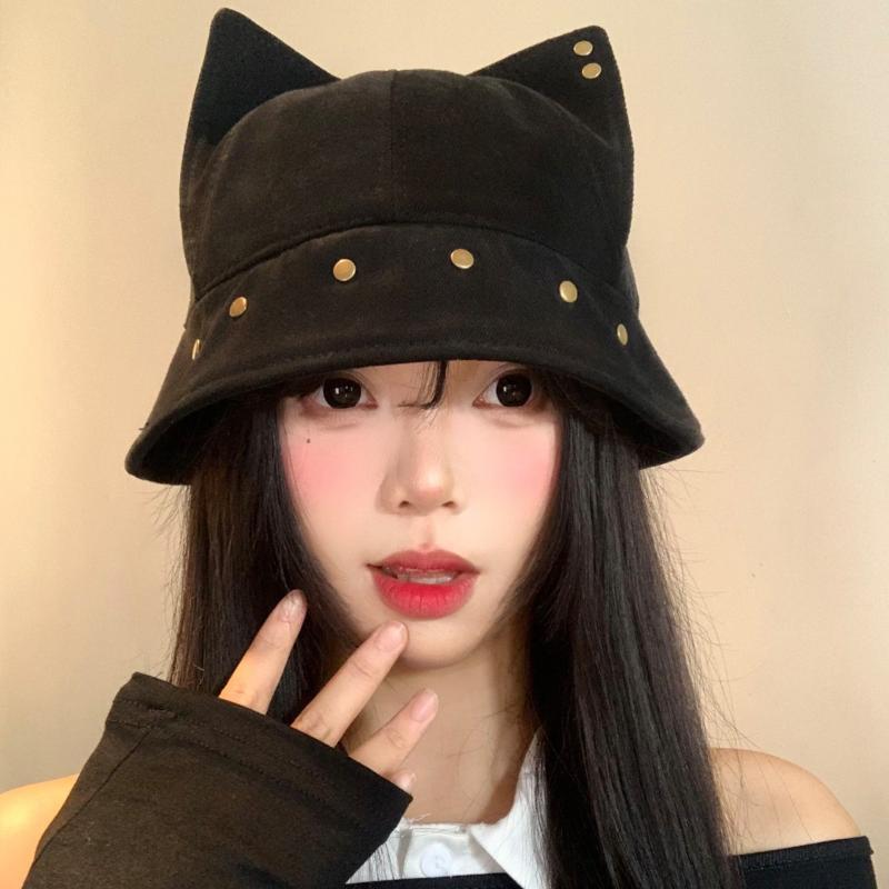 1Pieces Cute Three-dimensional Cat Ears Rivets Personalized Bucket Hat Spring Autumn Mountaineering Scarf Christmas Gifts