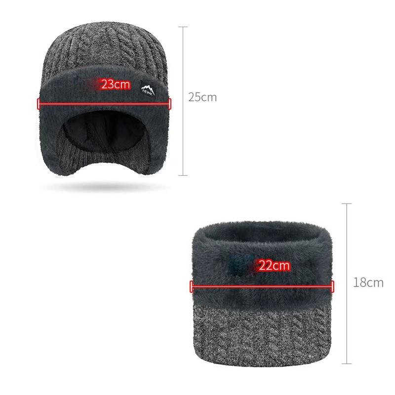 Winter Thick Wool Scarf Two-Piece Set Cold-Proof Warm Velvet Knitted Hat