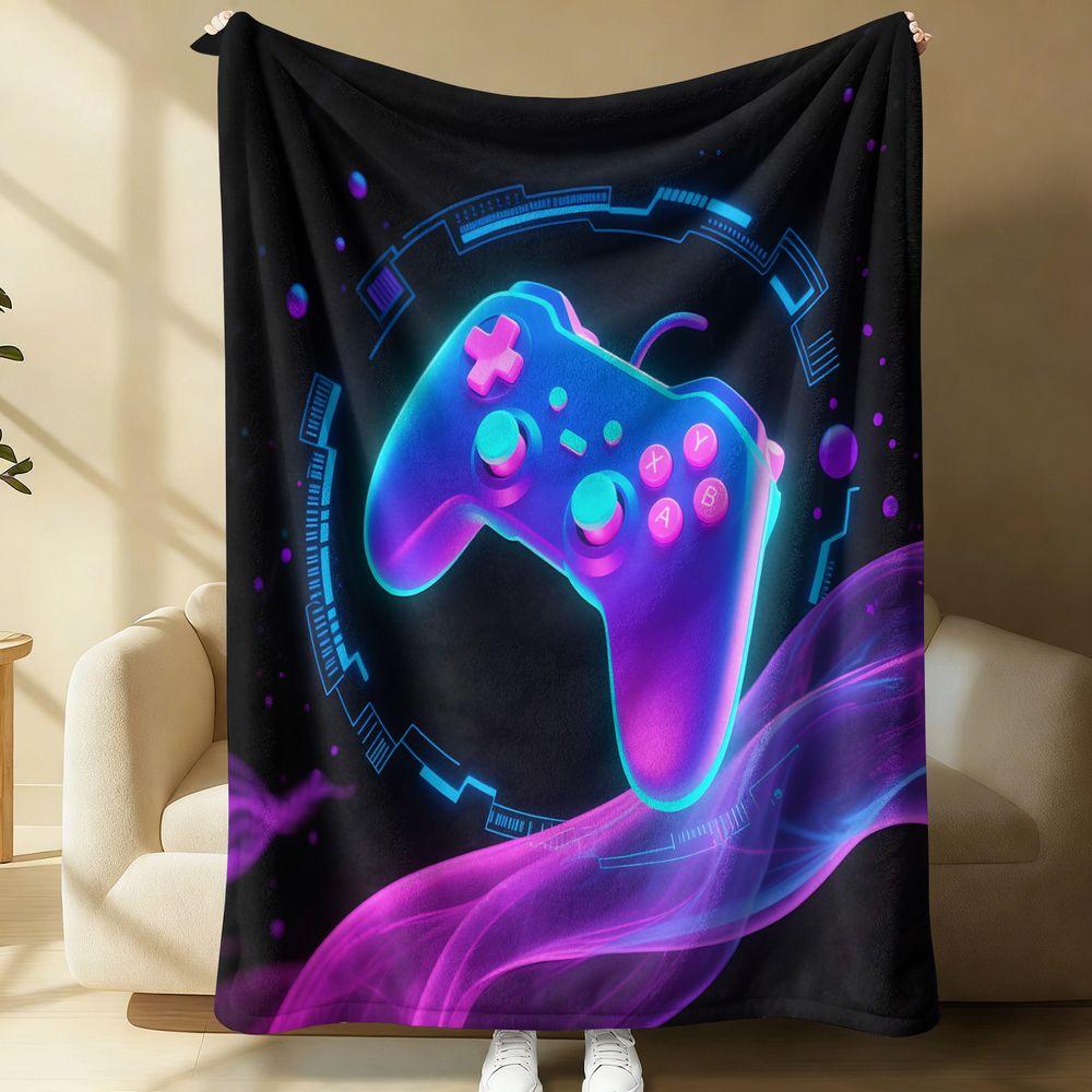 Cyberpunk Neon Gaming Controller Flannel Blanket Soft Plush Throw Blanket Gamer Room Decor Gift Blanket for Kids Adults 75X95CM