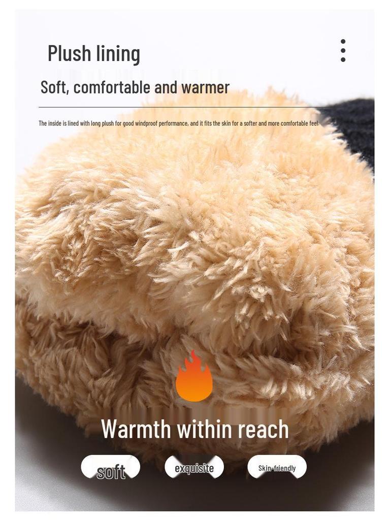 Women's Winter Knitted Touchscreen Gloves - Double-Layer Fleece-Lined, Thick Warm for Outdoor Cycling