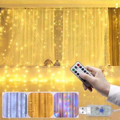Vorhang-Girlande, LED-Lichterkette, Festival-Dekoration, 8 Modi, USB-Fernbedienung, Urlaub, Hochzeit, Lichterkette für Schlafzimmer, Zuhause
