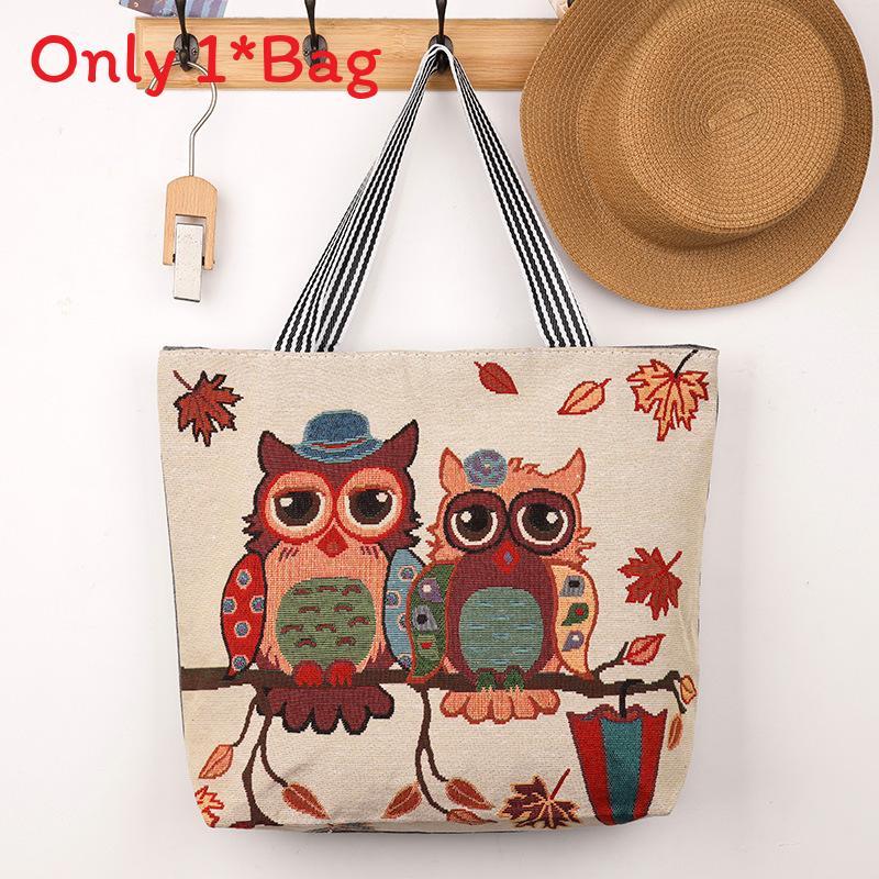 Canvas Butterfly Elephant Cat Tote Bag For Women With Sewn Details For Daily Use