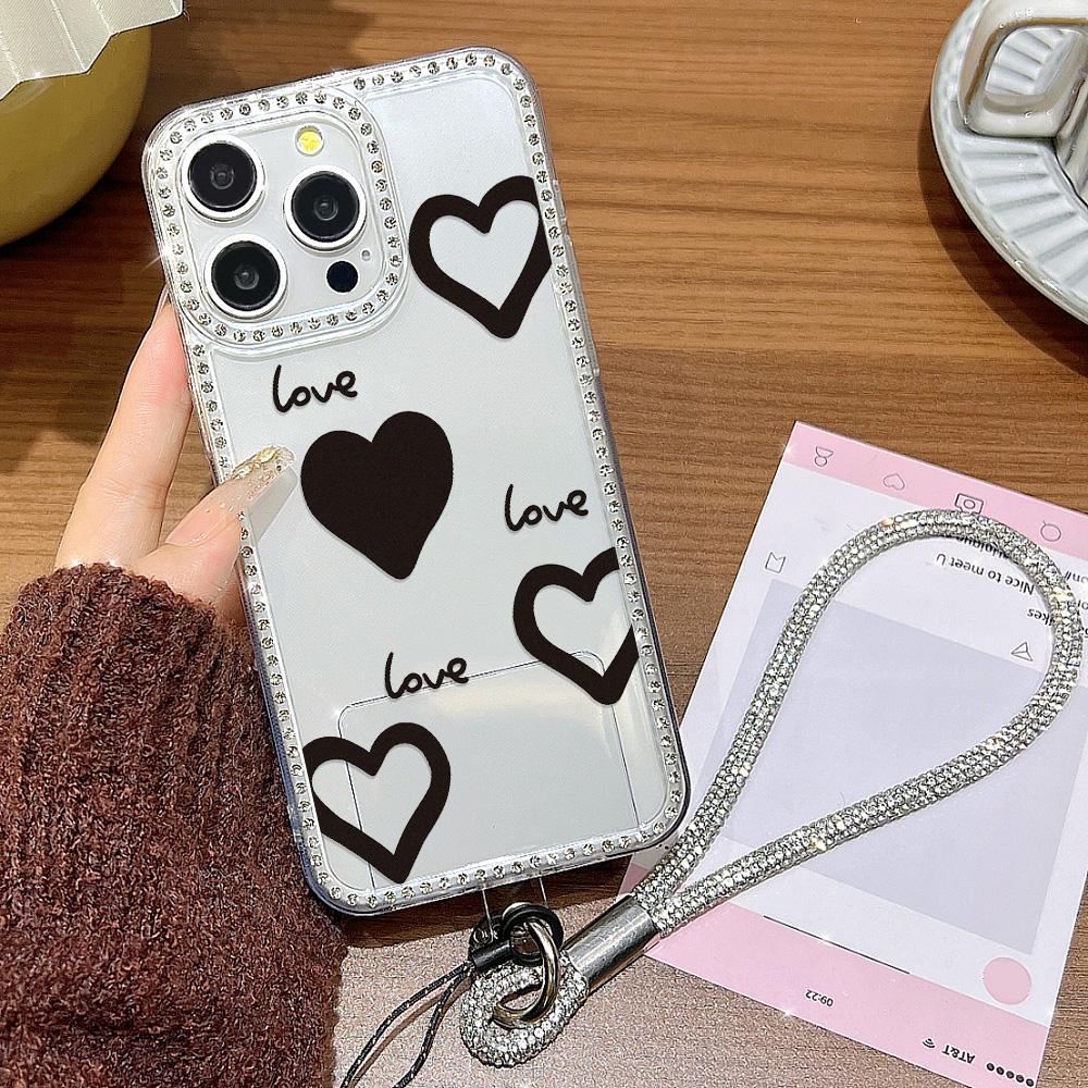 Bracelet Chain Phone Case For iPhone 17 16 15 13 14 for 17Air 17 12 14 16 Pro 17 14 16 Pro Max Sparking Diamond Cute Pattern Hard Cover With Lanyard