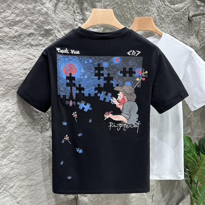 

Summer Men s Short-sleeved Dopamine Wear Half-sleeved Printed T-shirt Thin T-shirt 5XL чёрный