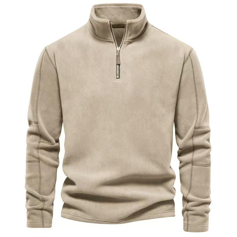 Men s AutumnWinter Stand-up Collar Half-Zip Long Sleeve Fleece Sweatshirt - Trendy and Versatile L хаки 2390₽