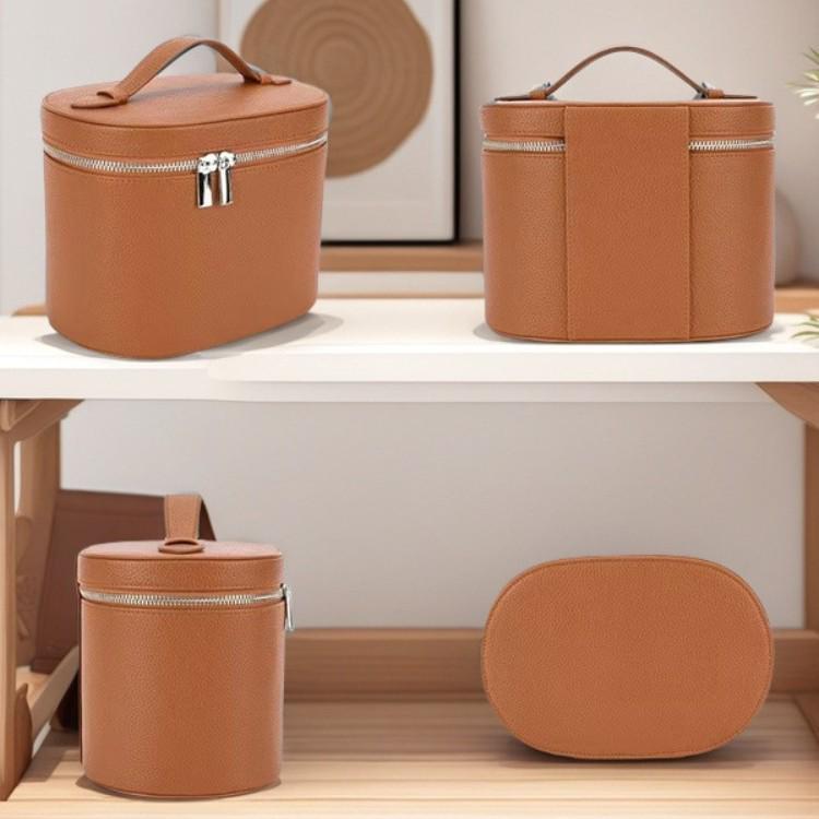 Lychee Grain PU Leather Double Zipper Makeup Bag - Large Capacity, Travel Waterproof Toiletries & Skincare Storage